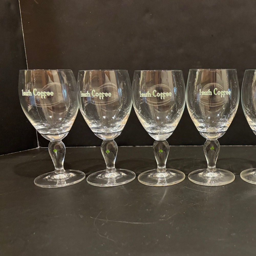 Vtg Irish Coffee Stemmed Goblets w/Shamrock Set of 6
